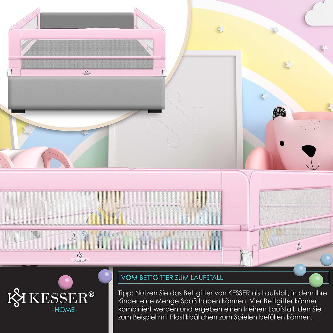 KESSER® Bettgitter 180 cm Bettschutzgitter Kinderbettgitter für Kinder Babybettgitter Klappbar, Trag
