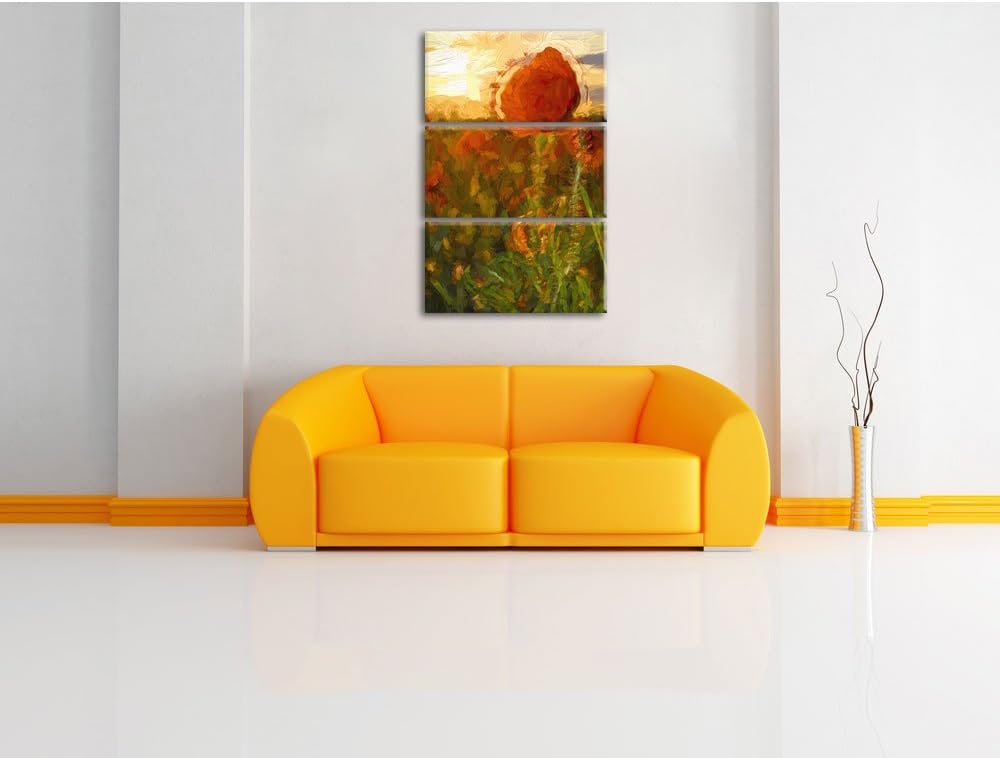 Pixxprint Mohnfeld Kunst Pinsel Effekt 3-Teiler Leinwandbild 120x80 Bild auf Leinwand