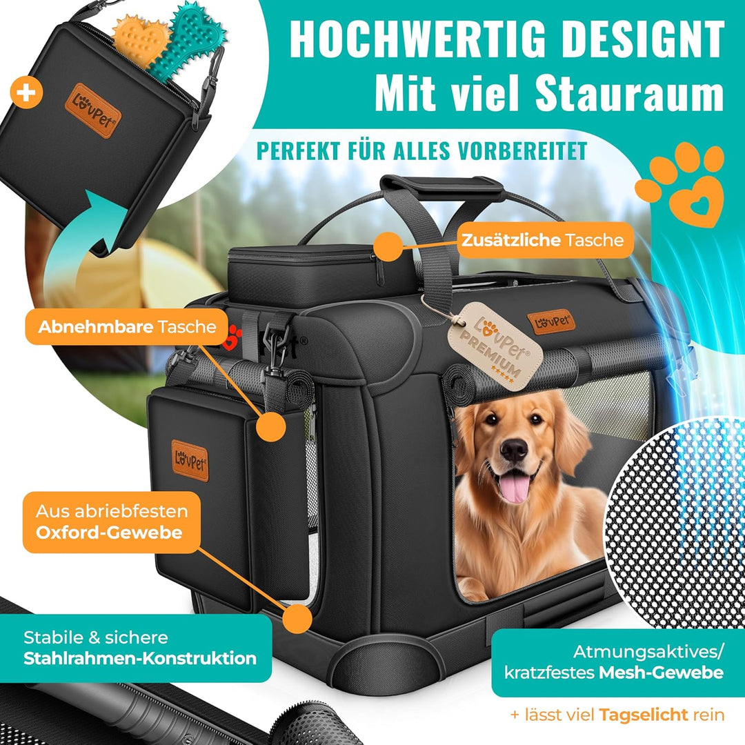LOVPET® Transportbox Hund Katze Transporttasche XXL 92x64x64cm | Hunde-Tragetasche Faltbare Katzenta
