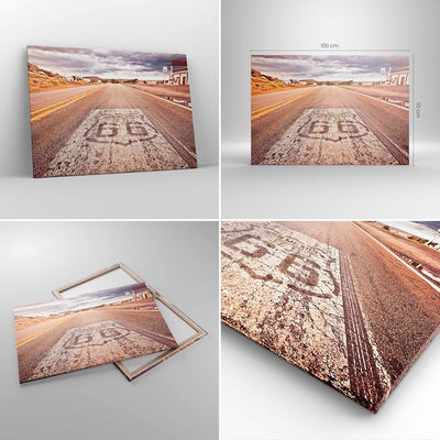 Bilder auf Leinwand 100x70cm Leinwandbild mit Rahmen USA Route 66 Reise Gross Wanddeko Bild Schlafzi