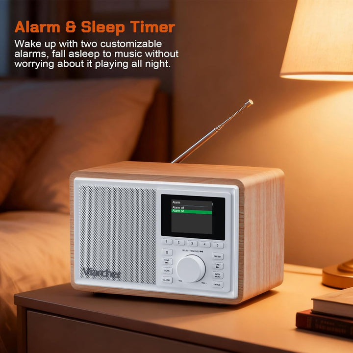 DAB/DAB+ & FM Digitalradio mit Bluetooth, Küchenradio, Dual-Weckfunktion, Schlaf-Timer, 60 Sendern,