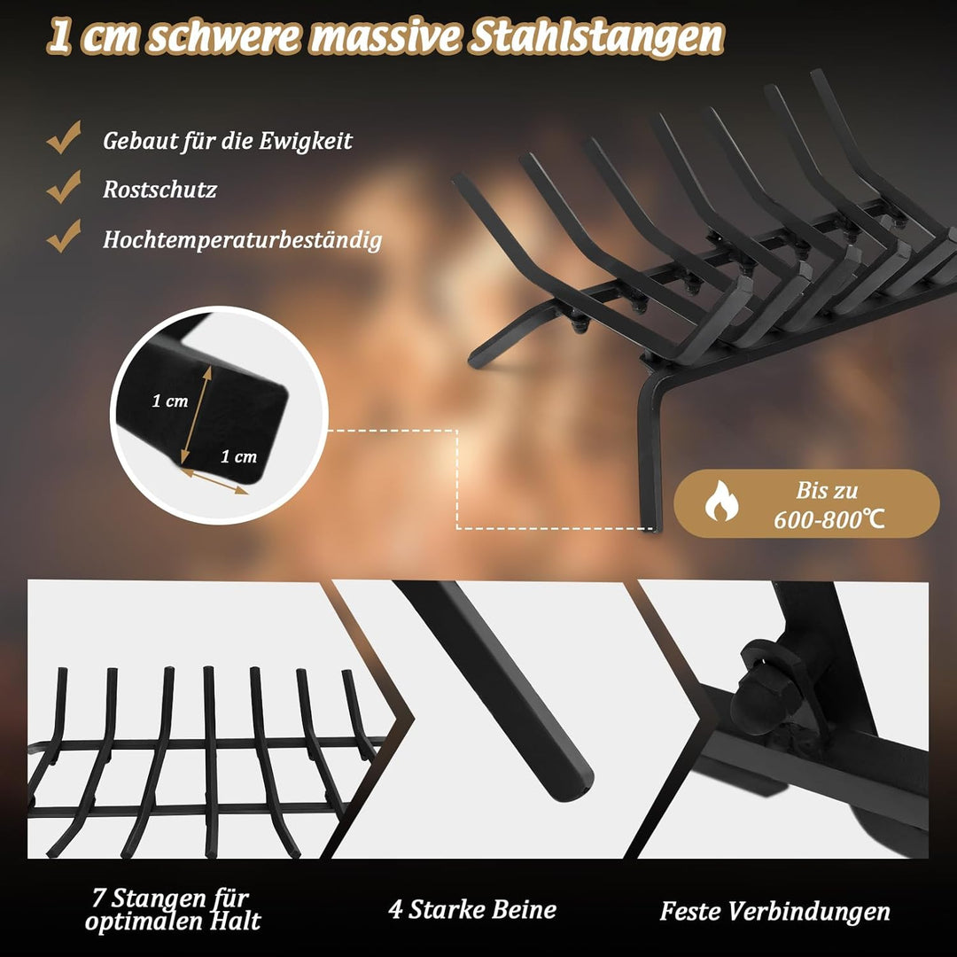 GOPLUS Kaminholzrost 46 cm, robuster Feuerrost aus Schmiedeeisen, Brennholzhalter mit 7 Metall Stang