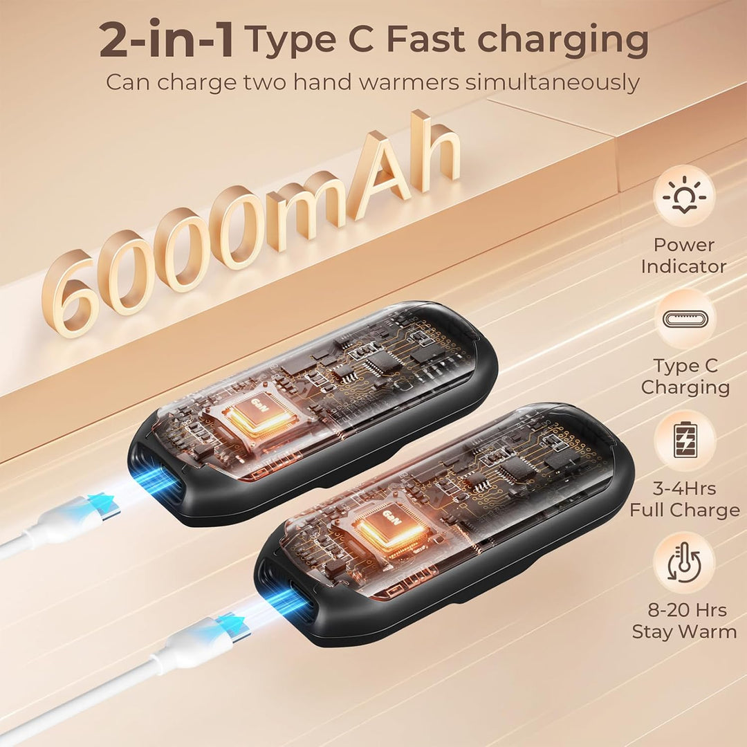 Handwärmer Elektrisch 2er Set, USB Handwärmer Aufladbar mit LED, 5 Stufen Schnelle Erwärmung, Wärme