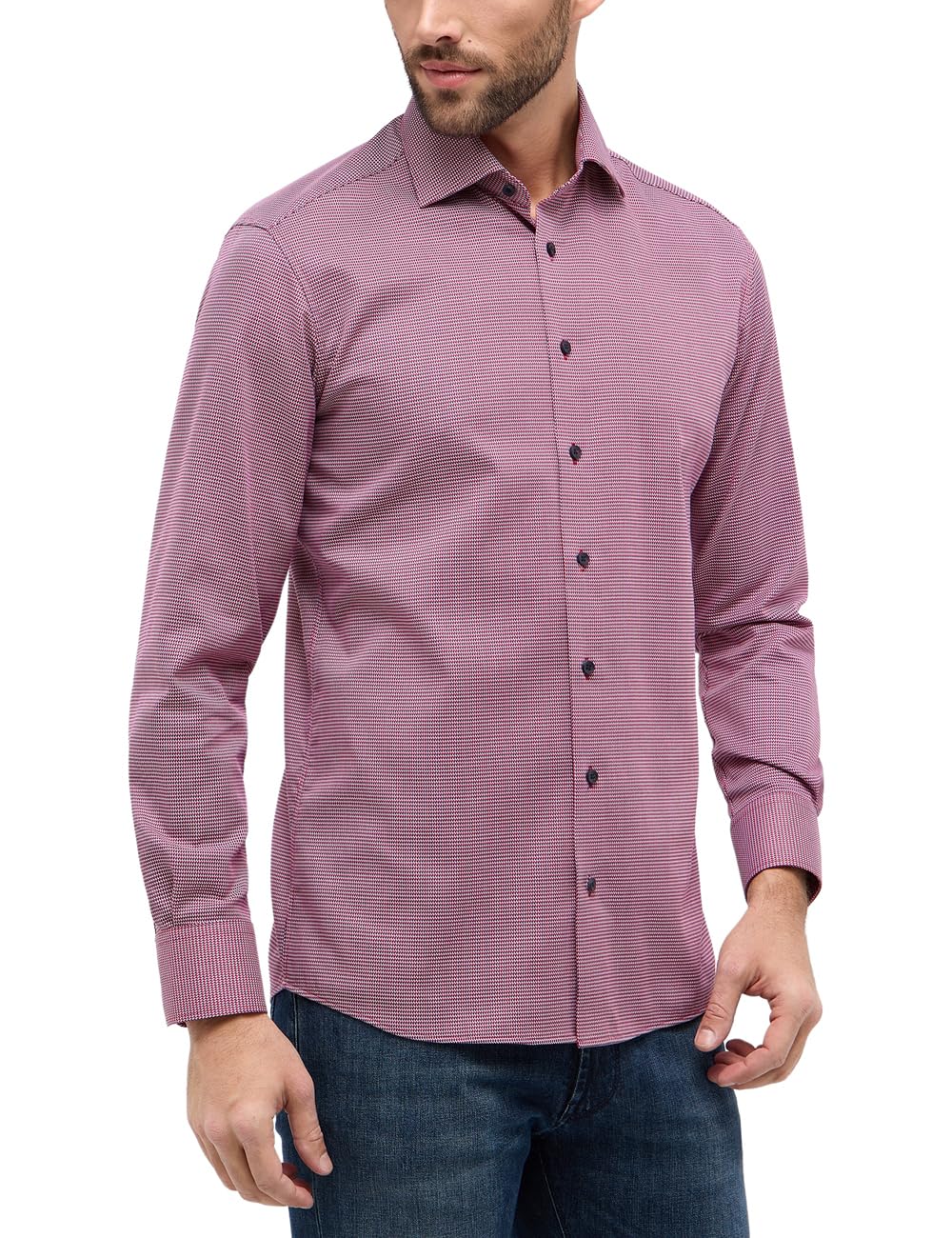 ETERNA Herren strukturiertes Baumwoll-Hemd MODERN FIT 44 Rot, 44 Rot