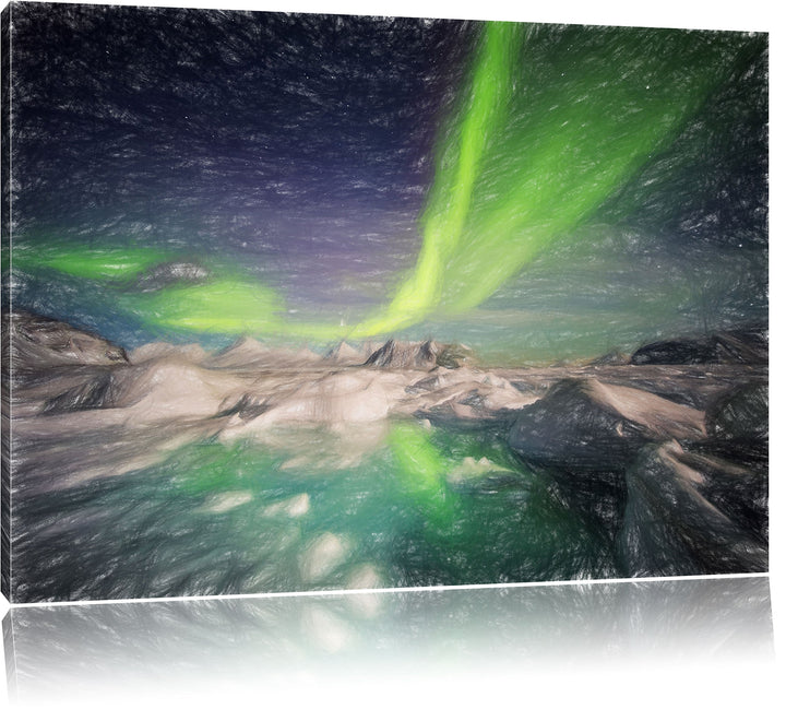 Pixxprint Polarlicht als Leinwandbild/Grösse: 100x70 cm/Wandbild/Kunstdruck/fertig bespannt, 100x70