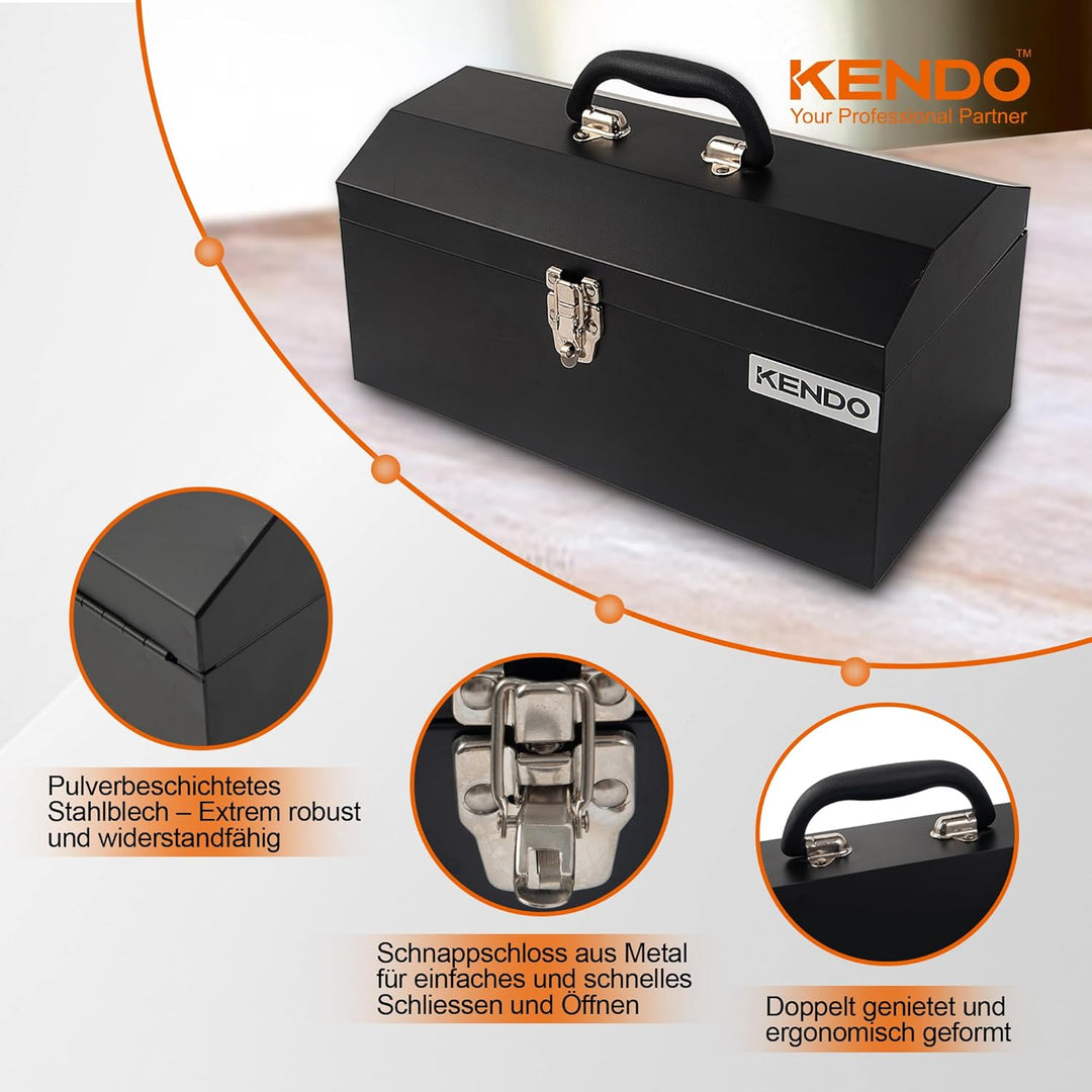 KENDO Werkzeugkasten leer - Masse: L41 x B18 x H19,5 cm - Werkzeugkiste Metall - Freitragende Werkze