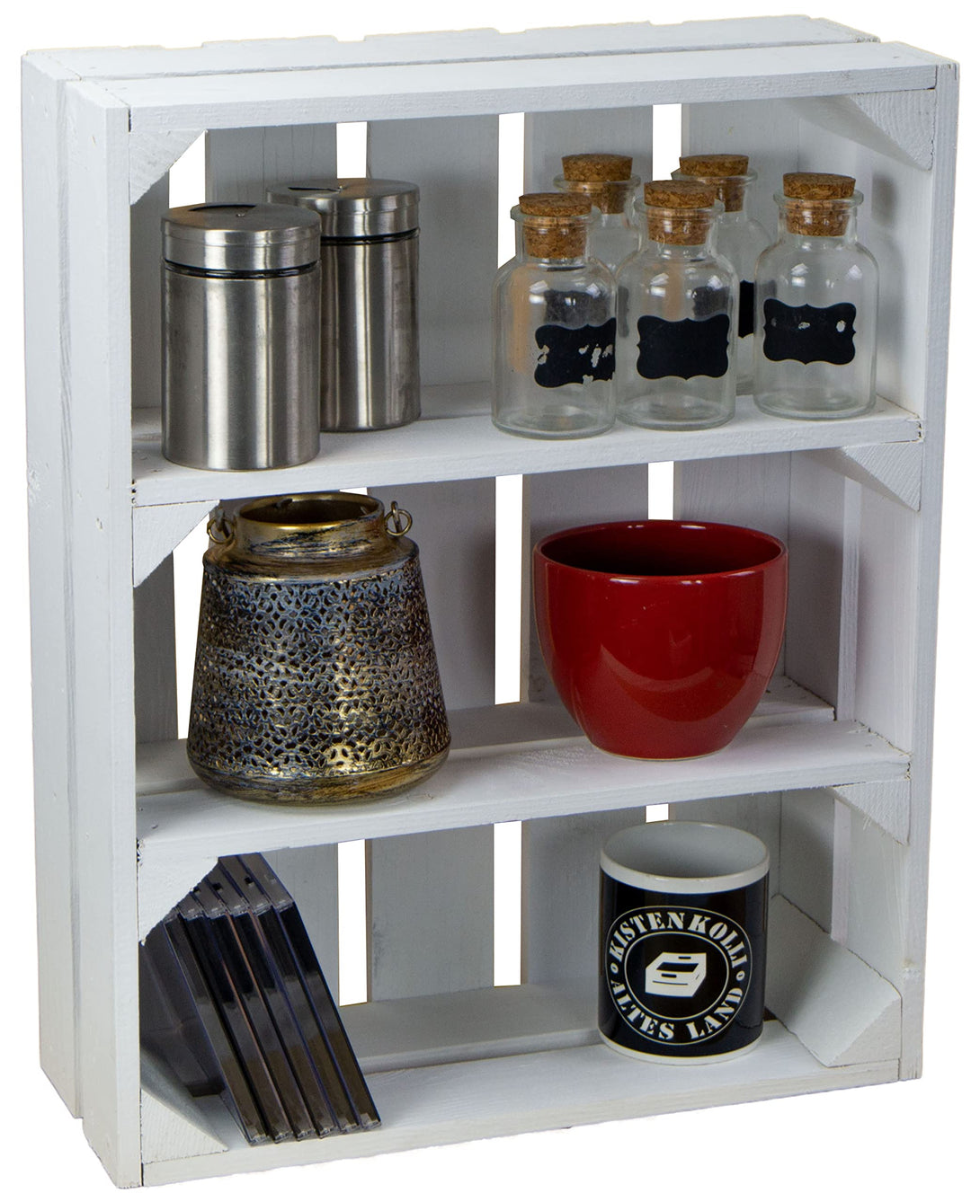 flache Obstkiste "Wilma" weiss mit zwei Einlegeböden / Zwischenbrettern ca 50x40x16cm/ Regalkiste Ge