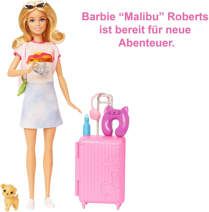 BARBIE Malibu - Koffer, Rucksack, Hündchen und mehr als 10 Accessoires für fantasievolles Spielen, i