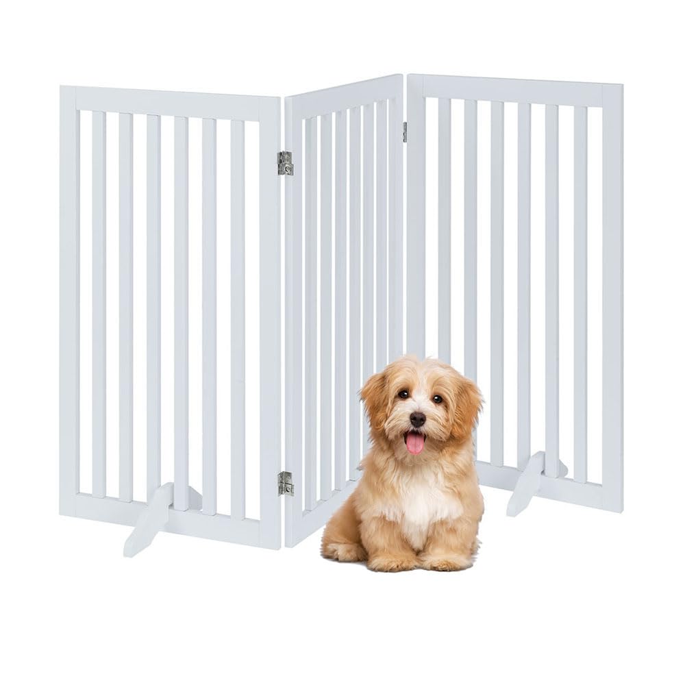 unipaws Absperrgitter, freistehendes Schutzgitter mit Füssen, Treppenschutzgitter ohne bohren, Holz-