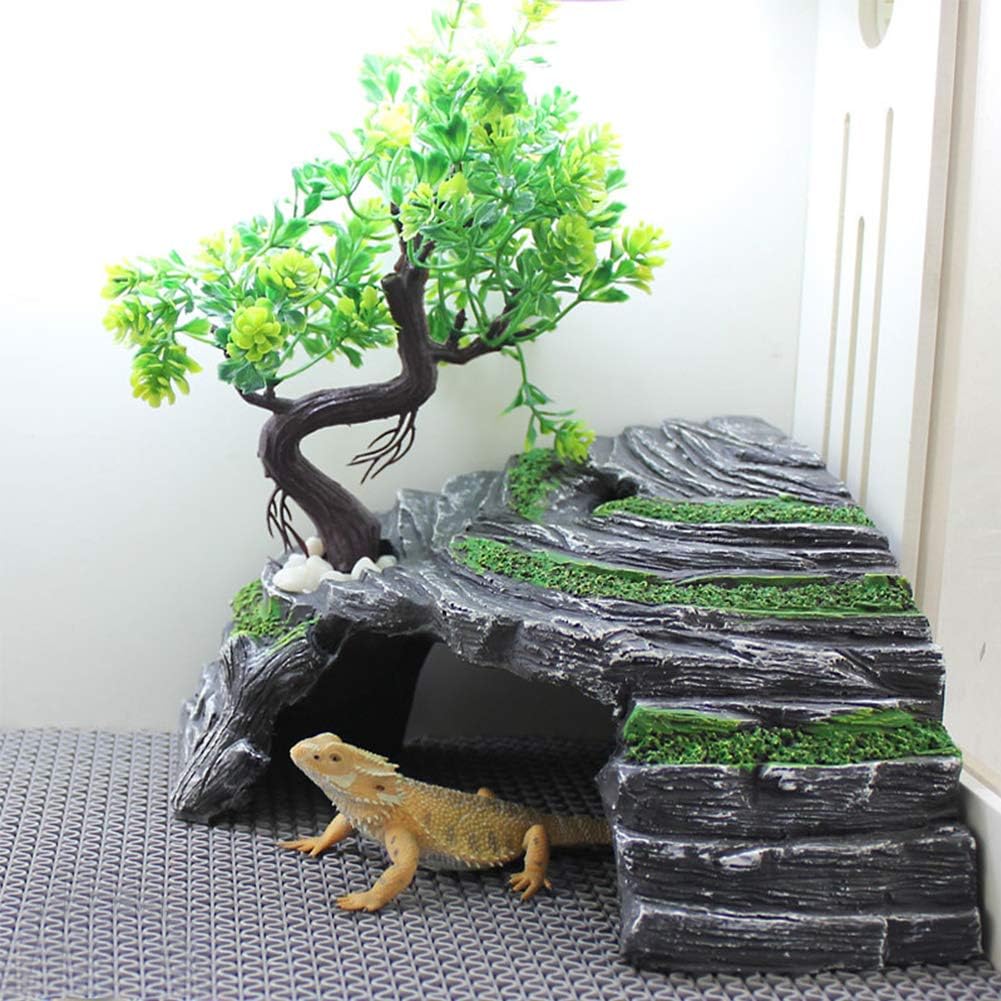 OMEM Reptilienbox Unterschlupf Terrarium Versteck Höhlen Schildkröte Rampe Basking Platform Habitat