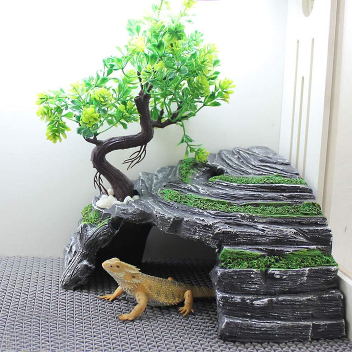 OMEM Reptilienbox Unterschlupf Terrarium Versteck Höhlen Schildkröte Rampe Basking Platform Habitat