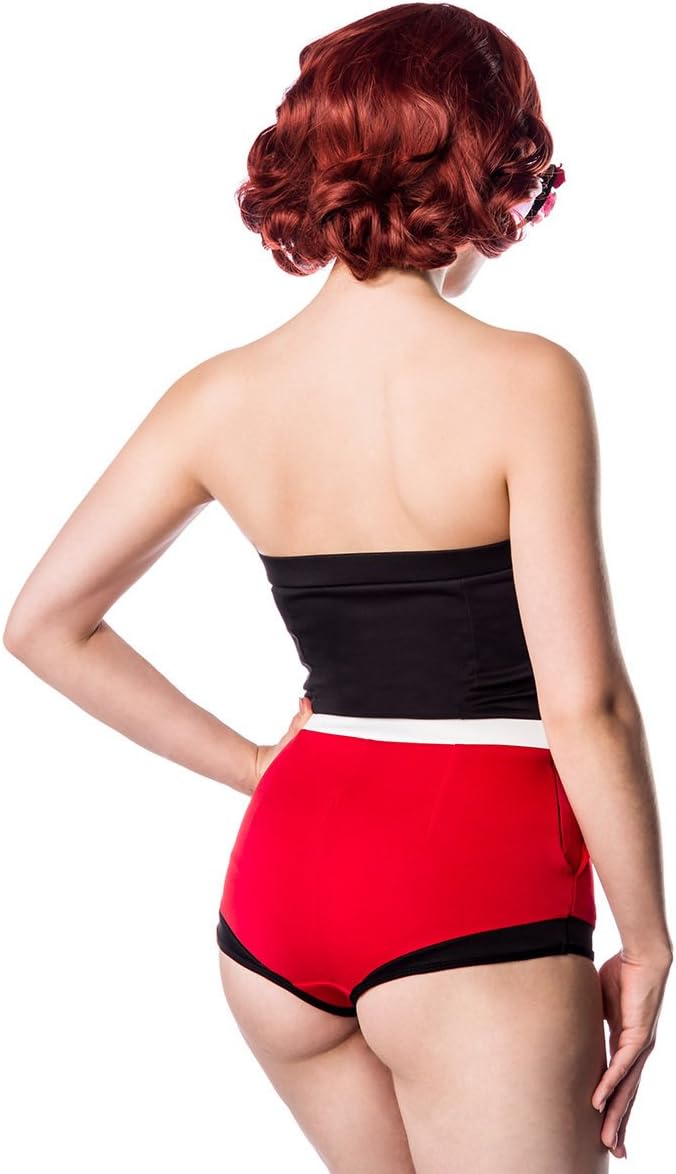 Sexy Retro Jersey Body Vintage Look Rockabilly Pin Up Schwarz Rot Weiss 50er 50s, Farbe:Schwarz/Rot/