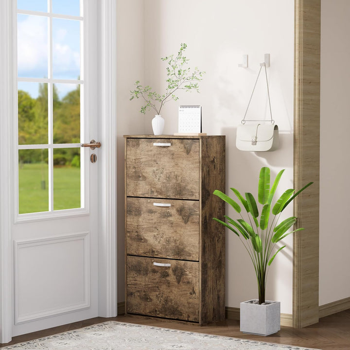 Garvis Doppellagig Schuhschrank 3 Klappen – Hohe Kapazität (16 Paar) – Schmal 60x105x28 cm – MDF Rus