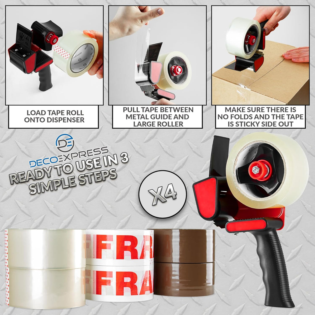 Paketklebeband mit Handabroller Set, Handheld Paketbandabroller und Rollen Paketklebeband zum Verpac