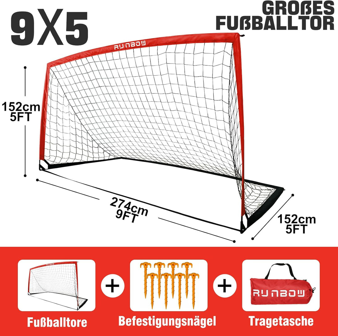 274 x 152 cm Kinder Fussballtor mit Tragesack, tragbare Fussballnetze für Hinterhoftraining, Indoor/