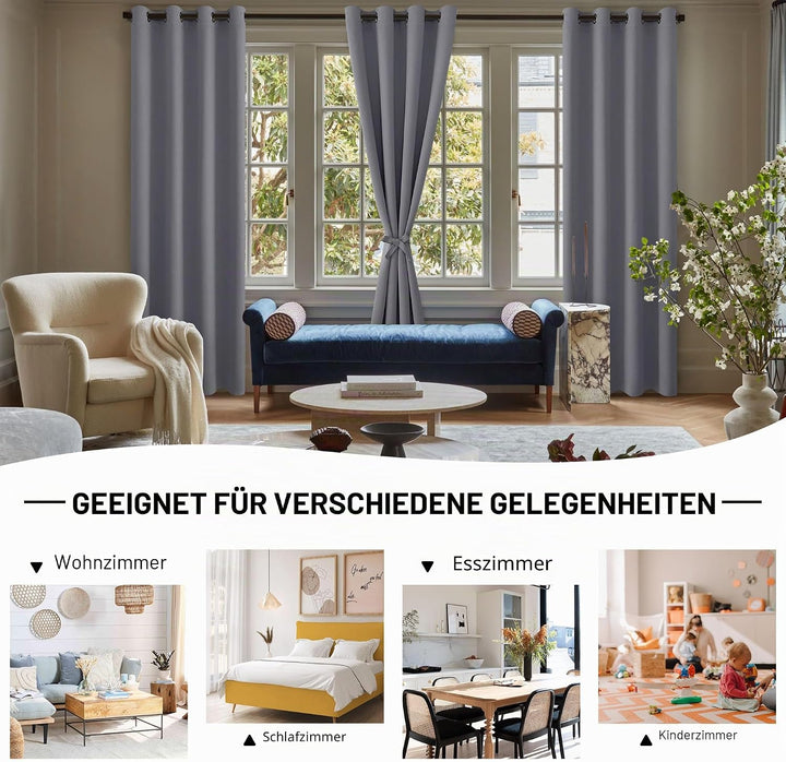 DWCN Vorhang Blickdicht Verdunkelungsgardinen mit Ösen 2 Stücke Thermogardine für Wohnzimmer,Schlafz