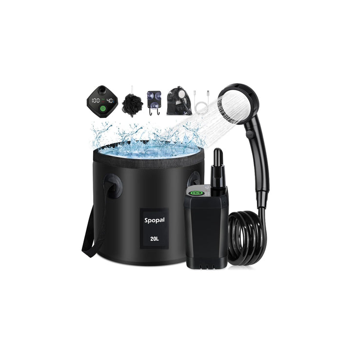 Spopal Campingdusche Tragbare, Campingdusche mit 20L Klappbarer Eimer, 6000mAh Camping Dusche Akku,