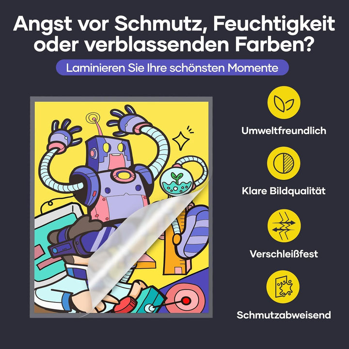 Heisslaminierfolien 80mic für A3 A4 A5 A6, Laminierfolien in Premium-Qualität im 50 Stück, Glänzend,