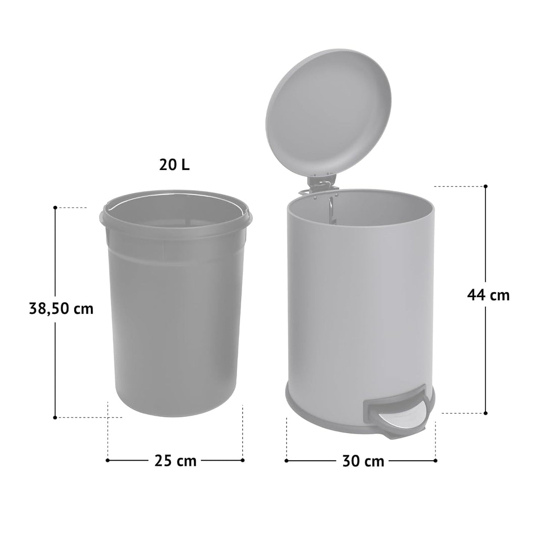 SVITA T20 Mülleimer Grau Treteimer Abfalleimer 20 Liter inkl. Inneneiner rund, Grau