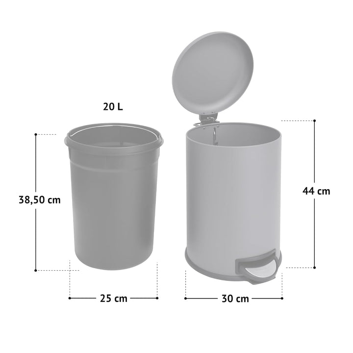 SVITA T20 Mülleimer Grau Treteimer Abfalleimer 20 Liter inkl. Inneneiner rund, Grau