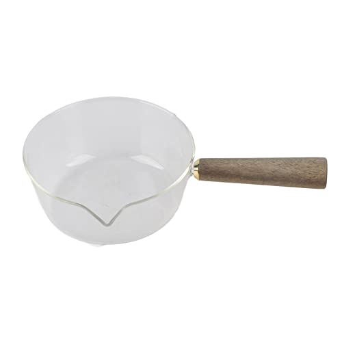 Stielkasserolle, Glas Milchtopf mit Holzgriff Kochtopf Klein Stieltopf Nudeltopf mit V-förmige Tülle