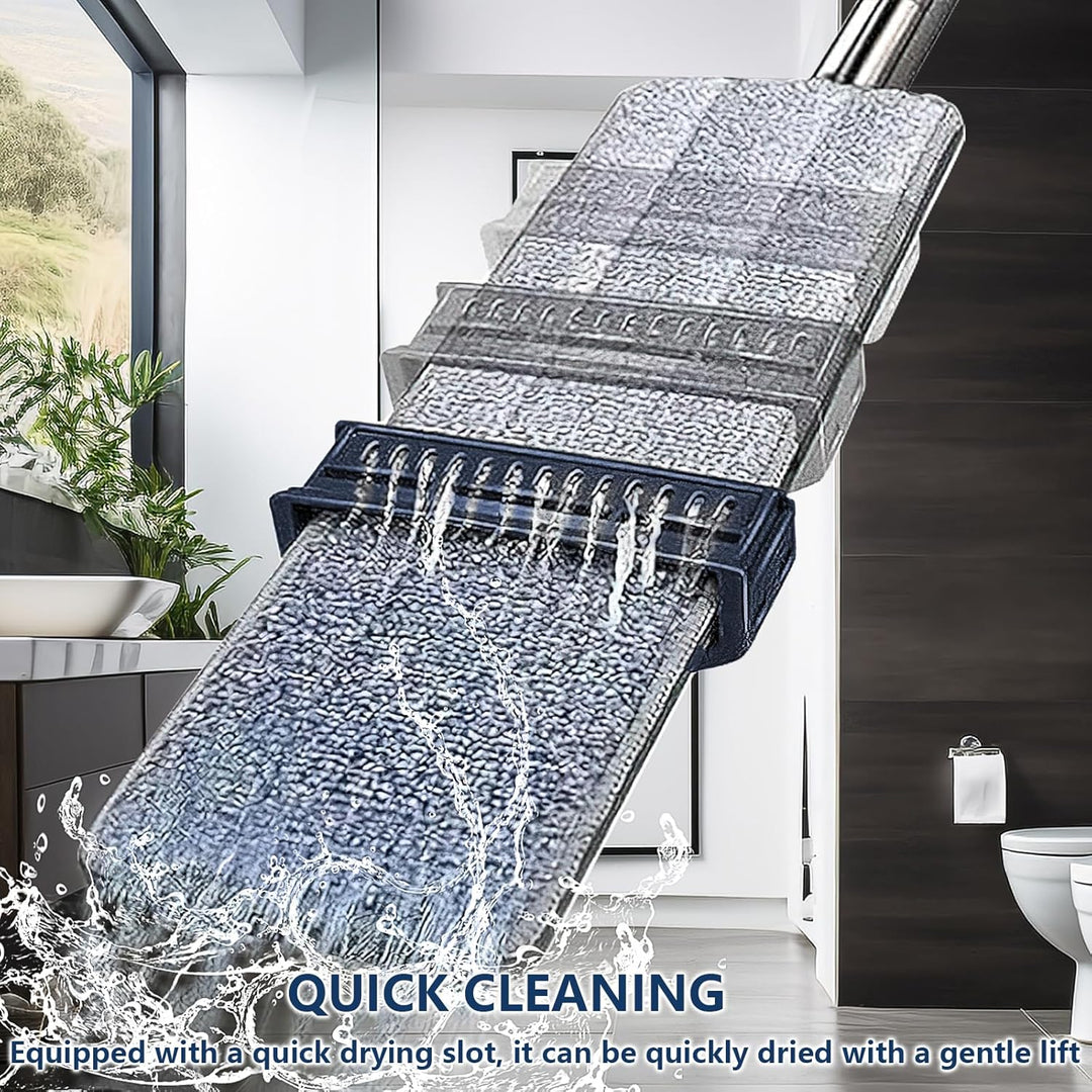 Grosser Flachmopp mit Auswringfunktion, dellyy Flachmopp, 360° Drehgelenk Bodenwischer Wischmopp Set