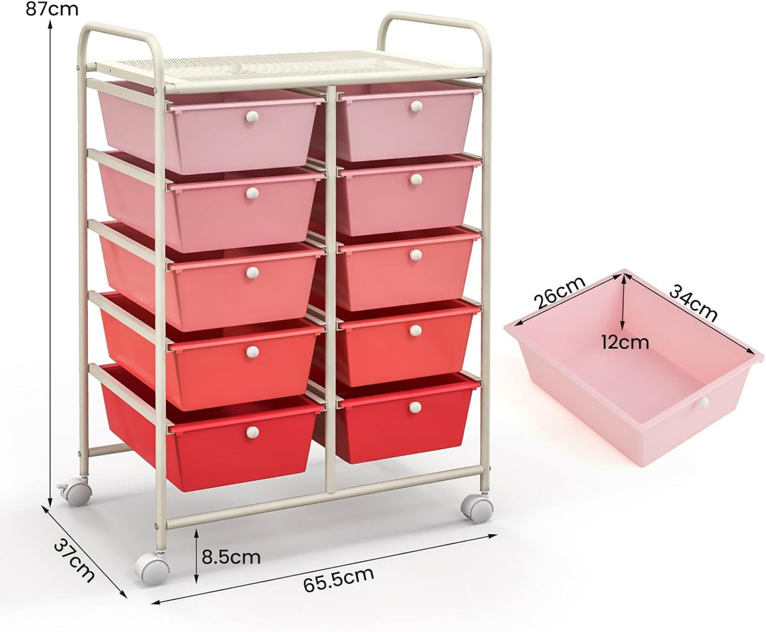 KOMFOTTEU Rollwagen mit 10/15 Schubladen stapelbar, Badrollwagen Rollcontainer mit Metallrahmen, All