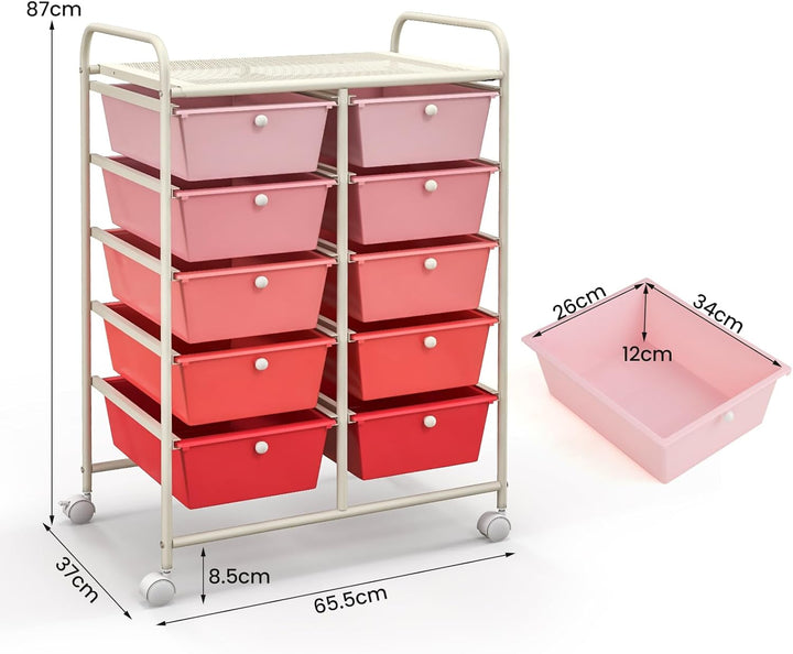 KOMFOTTEU Rollwagen mit 10/15 Schubladen stapelbar, Badrollwagen Rollcontainer mit Metallrahmen, All