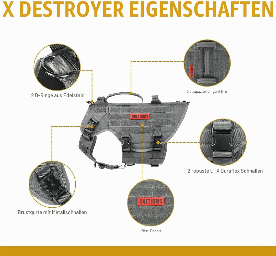 OneTigris Hundegeschirr, X Destroyer Taktisches Einstellbar Antizuggeschirr Ausbruchsicheres Geschir