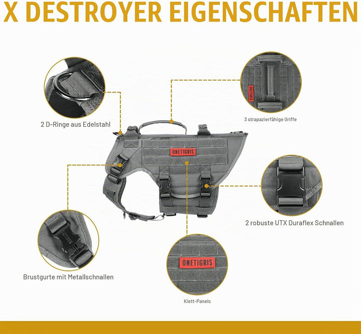 OneTigris Hundegeschirr, X Destroyer Taktisches Einstellbar Antizuggeschirr Ausbruchsicheres Geschir