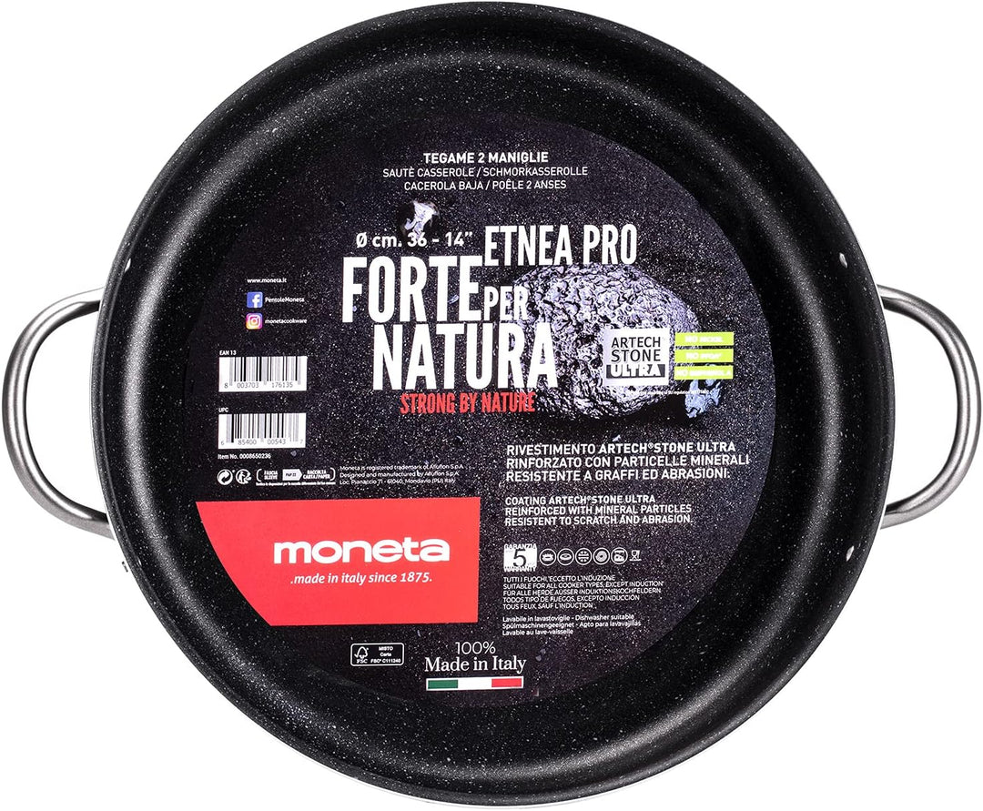 Moneta Etnea PRO Kochtopf mit Edelstahlgriff, Aluminium, Schwarz, 36 cm