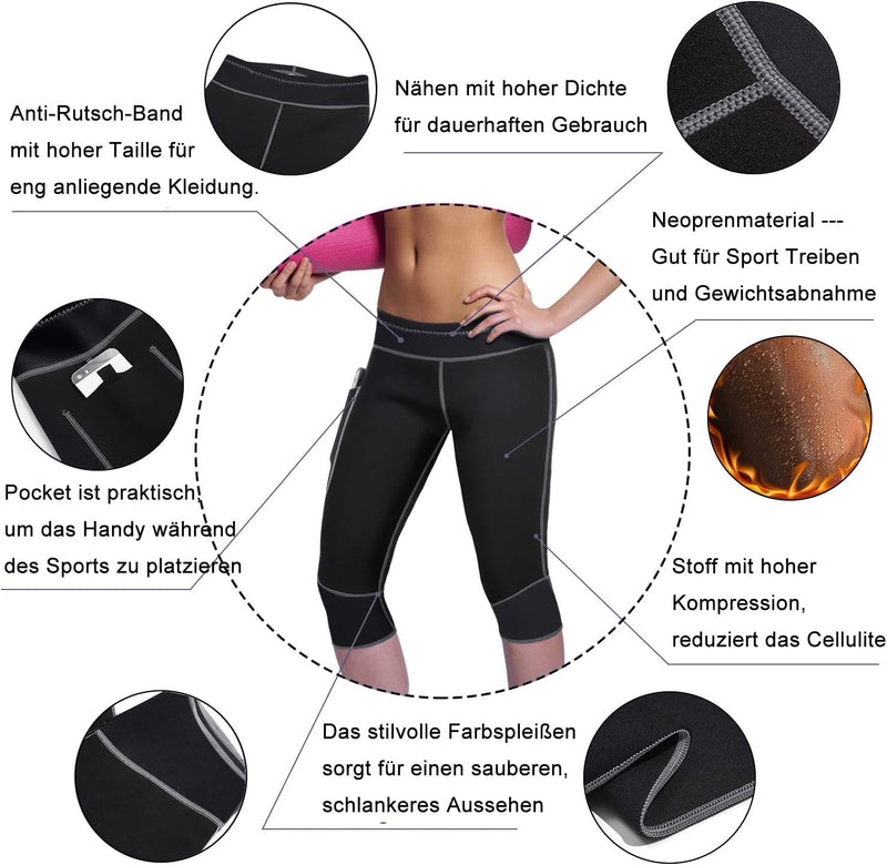 Bingrong Damen Sauna Effekt Sporthose Hohe Taille Neoprene Training Abnehmen Thermal Schweiss Schnel