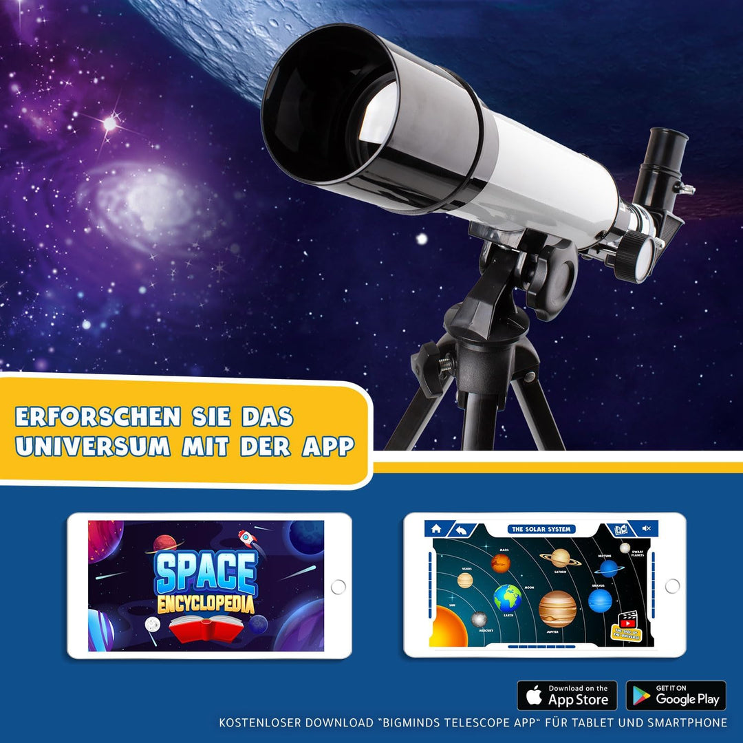 Big Minds - Teleskop Kinder mit Lern-APP| Fernrohr Kinder | Kinder Telescope Astronomy und Terrestri