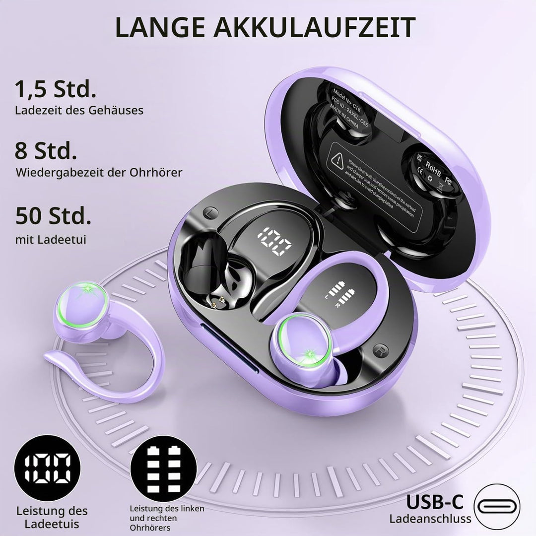 Matast 2026 Bluetooth Kopfhörer Sport, Kopfhörer Kabellos Bluetooth 5.4 mit ENC Noise Cancelling und