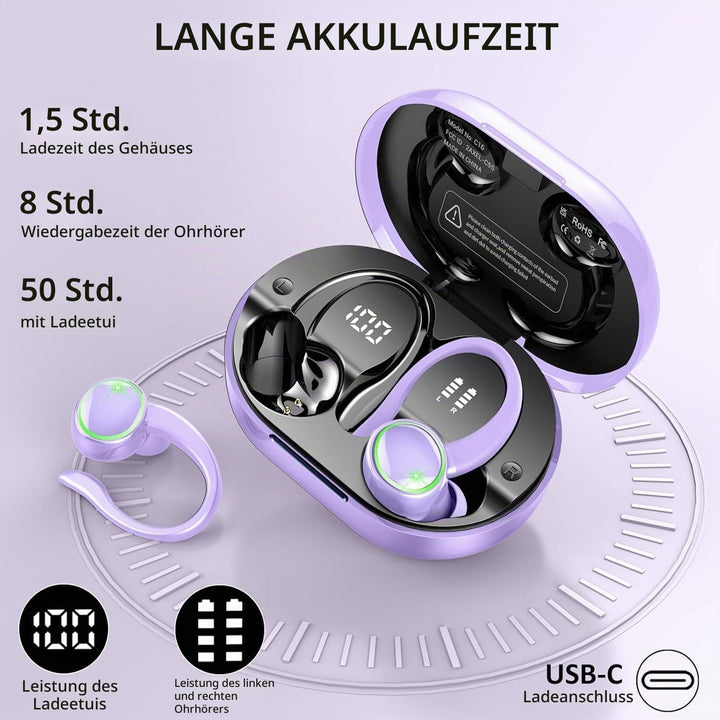 Matast 2026 Bluetooth Kopfhörer Sport, Kopfhörer Kabellos Bluetooth 5.4 mit ENC Noise Cancelling und