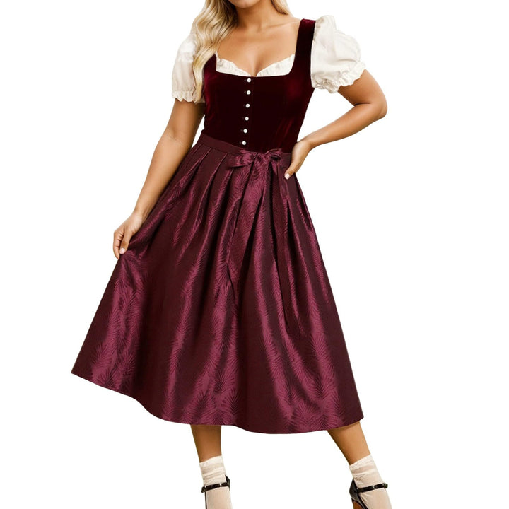 Dirndlkleid Damen Dirndl Midi Trachtenkleid Oktoberfest Trachtenmode Trachtenrock Cocktailkleid Spit