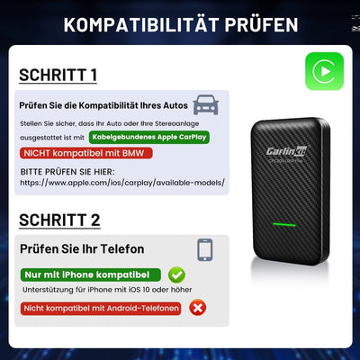 CarlinKit 3.0 Wireless CarPlay Adapter für werkseitig verkabelte CarPlay-Fahrzeuge, rotes UI-Interfa