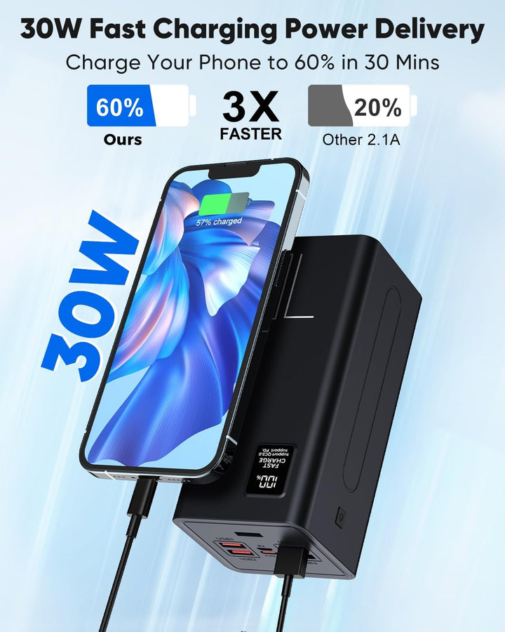 Upgrade Powerbank 70000 mAh, Large Power Bank, External Mobile Phone Battery PD 30 W Fast Charging P