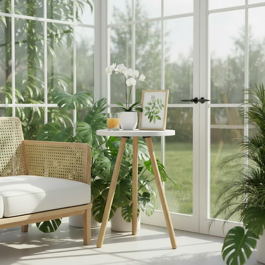 Beistelltisch Rund Weiss Dreibein Holzbeine Ø34x45cm Sofatisch Couchtisch Nachttisch Wohnzimmer Skan
