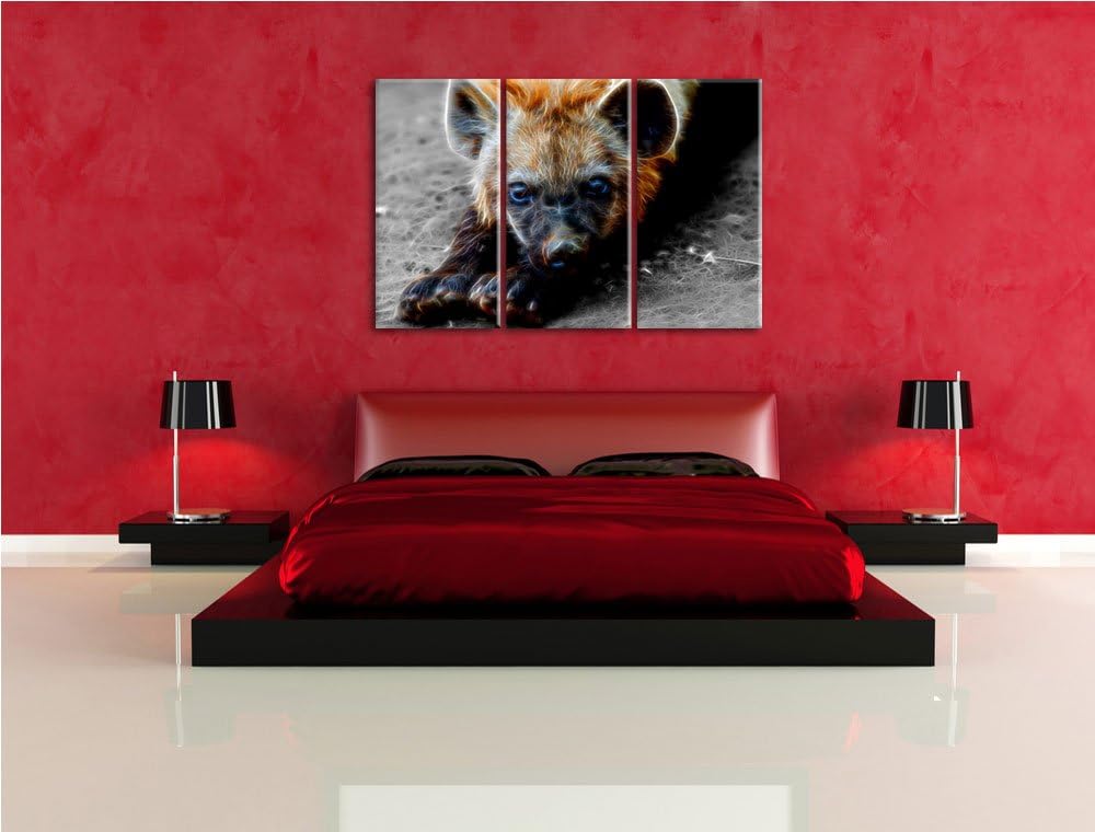 niedliche kleine Hyäne schwarz/weiss Deluxe 3-Teiler Leinwandbild 120x80 Bild auf Leinwand, XXL ries
