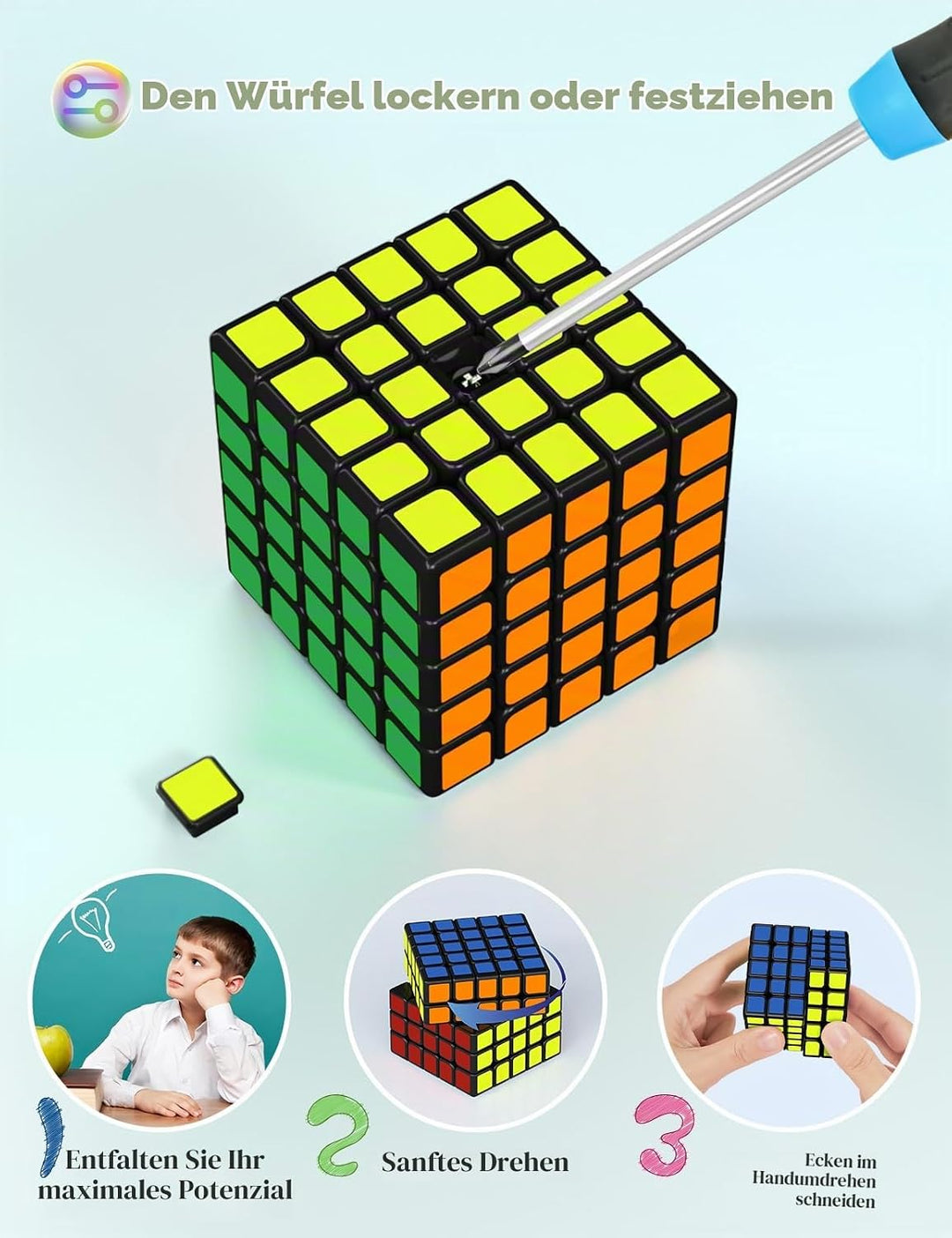 ROXENDA Zauberwürfel Set, Speed Cube Set mit 2x2 3x3 4x4 5x5 Zauberwürfel mit Geschenkbox, Geheimes