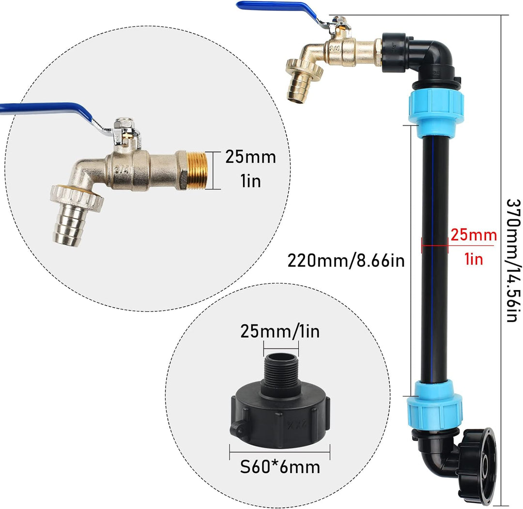 STEEIRO IBC Schwanenhals 3/4" Auslaufhahn,IBC Adapter Tank Ventil Auslaufhahn Wasserhahn für Regenwa