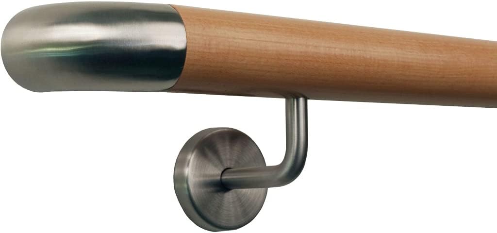 TIBU Buche Geländer Handlauf Treppe Holz Griff gew. Edelstahlhalter, Länge 30-500 cm aus einem Stück