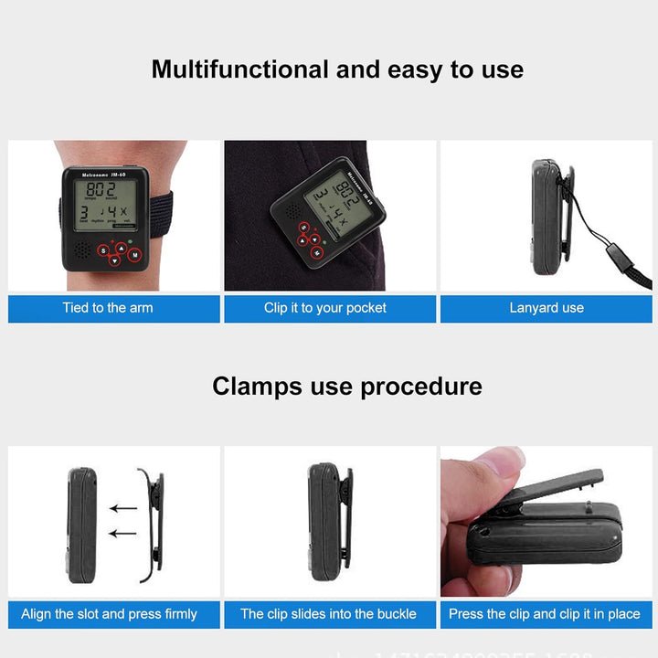 Black Digital LCD Mini Metronome Clip auf USB -Ladung kleines Metronom für Klavier Geigengitarre