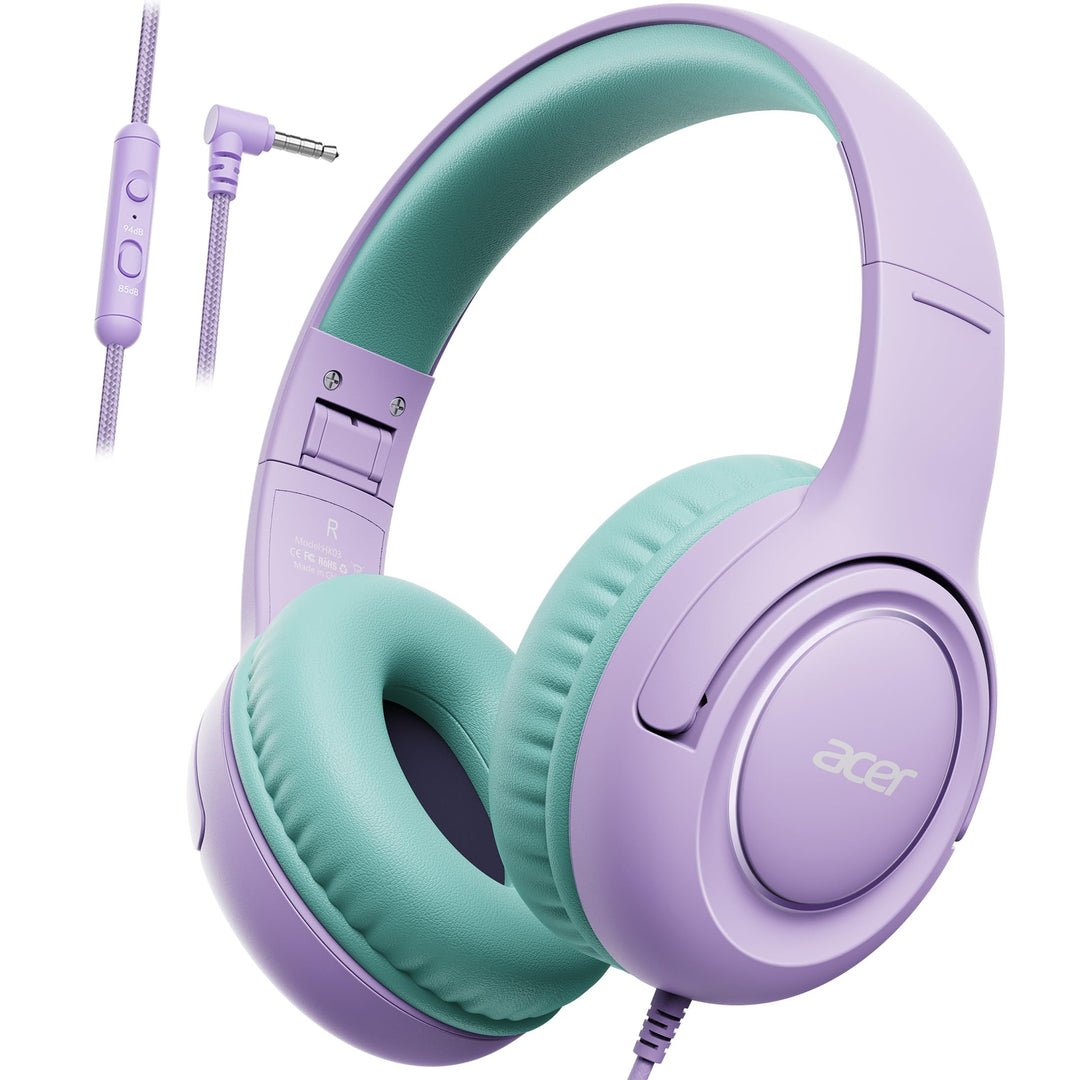 Acer Kopfhörer mit Kabel, Kopfhörer Kinder mit 85/94 dB Lautstärkebegrenzung, Over Ear Faltbare 3.5