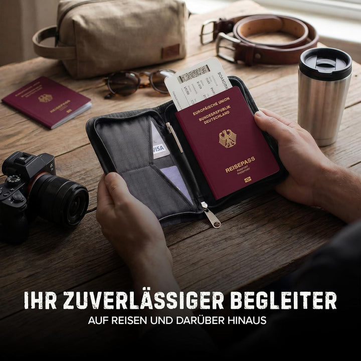 Zero Grid Reisepasshülle – Reisedokumenten-Halter mit RFID-Blockierung Schwarz, Schwarz