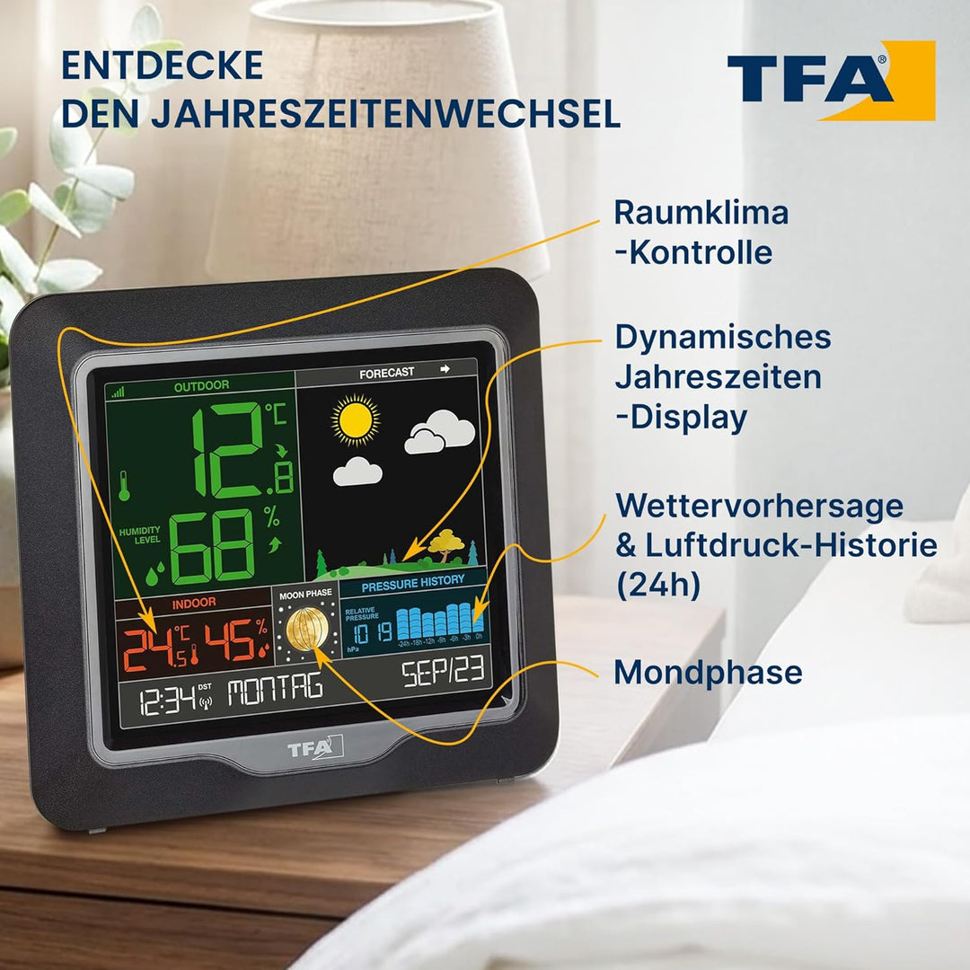 TFA Dostmann Season Funk-Wetterstation, 35.1150.01, Wetterstation Funk mit Aussensensor, Mondphasen,