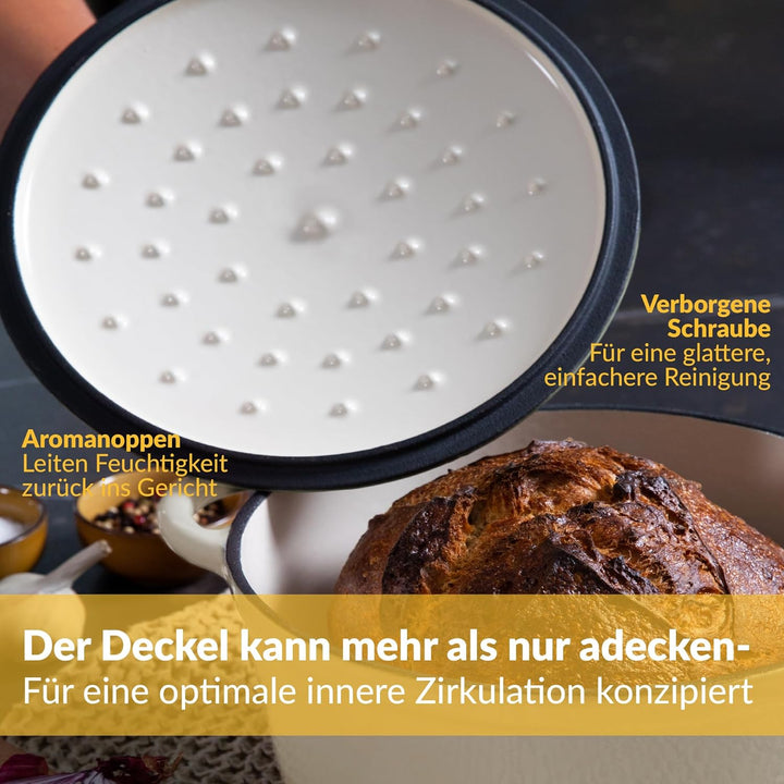 Gusseisen Topf Brot Backen 24 Cm, 3,5 L Schmortopf, Emailliert Zum Schmoren, und Braten, Brotbacktop