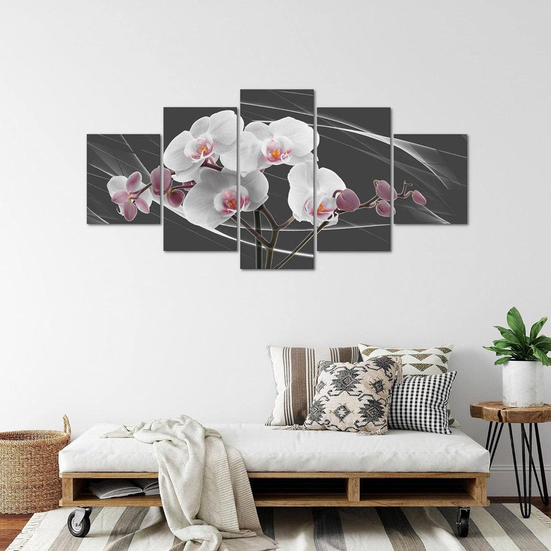 Runa Art - Bilder Blumen Orchidee 200 x 100 cm 5 Teilig XXL Wanddekoration Design Rosa Grau 202951c
