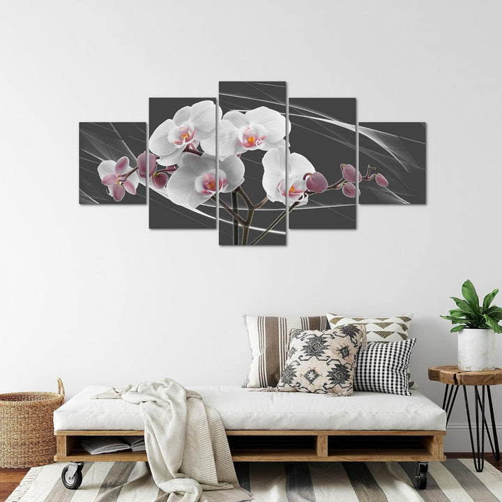 Runa Art - Bilder Blumen Orchidee 200 x 100 cm 5 Teilig XXL Wanddekoration Design Rosa Grau 202951c